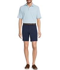 Roundtree & Yorke True Blue 8#double; Inseam Classic Flat Front Crosshatch Texture Pull On Shorts