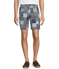 Roundtree & Yorke True Blue 8#double; Inseam Classic Flat Front Patchwork Print Pull On Shorts