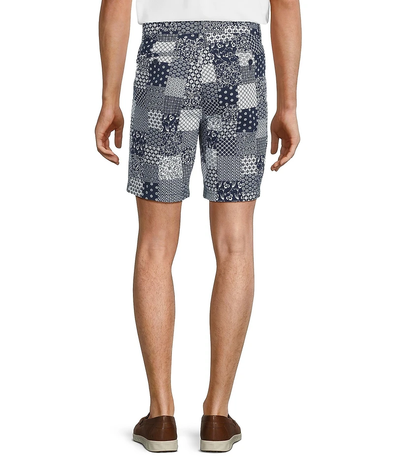 Roundtree & Yorke True Blue 8#double; Inseam Classic Flat Front Patchwork Print Pull On Shorts