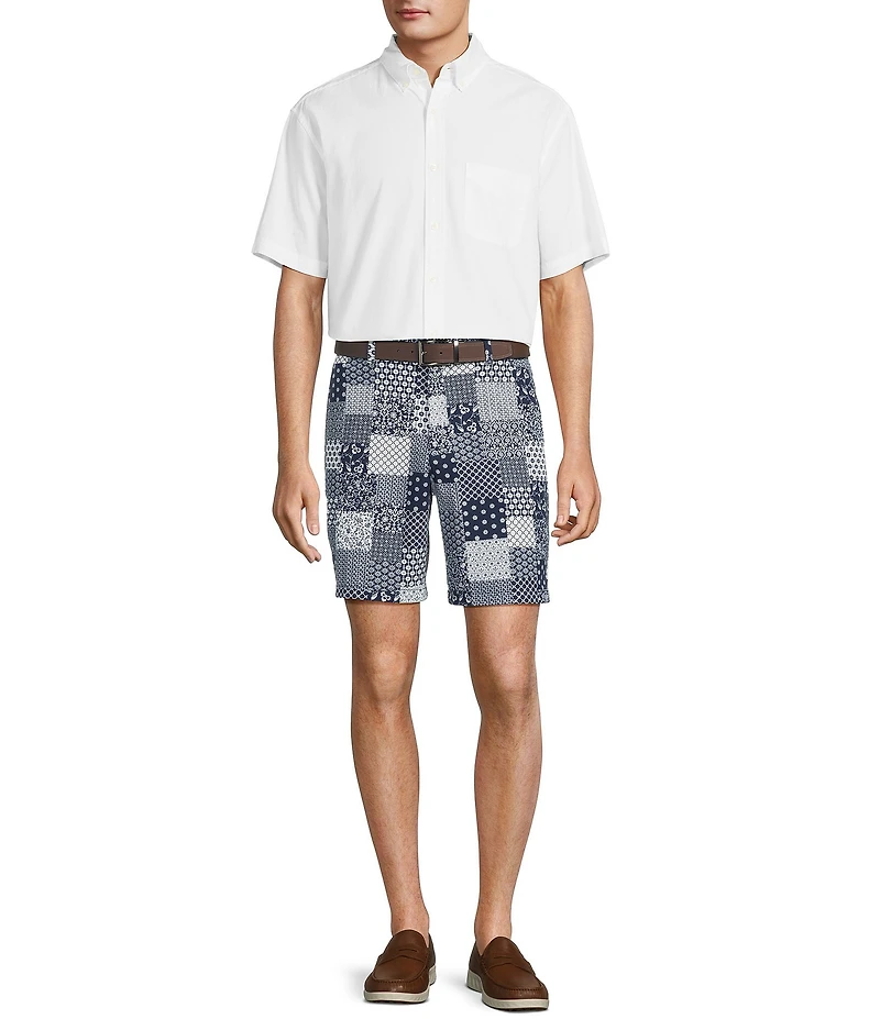 Roundtree & Yorke True Blue 8#double; Inseam Classic Flat Front Patchwork Print Pull On Shorts