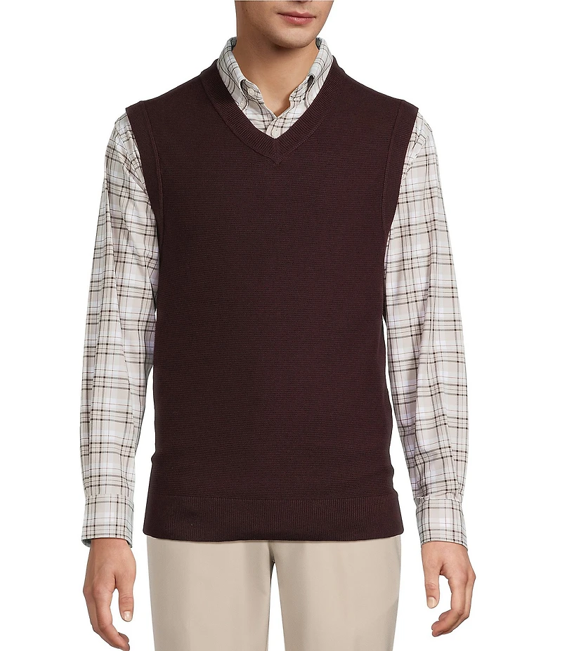 Roundtree & Yorke V-Neck Solid Textured Sweater Vest