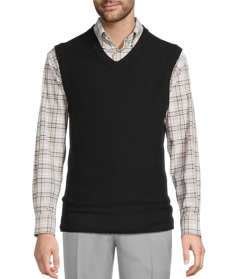 Roundtree & Yorke V-Neck Solid Textured Sweater Vest