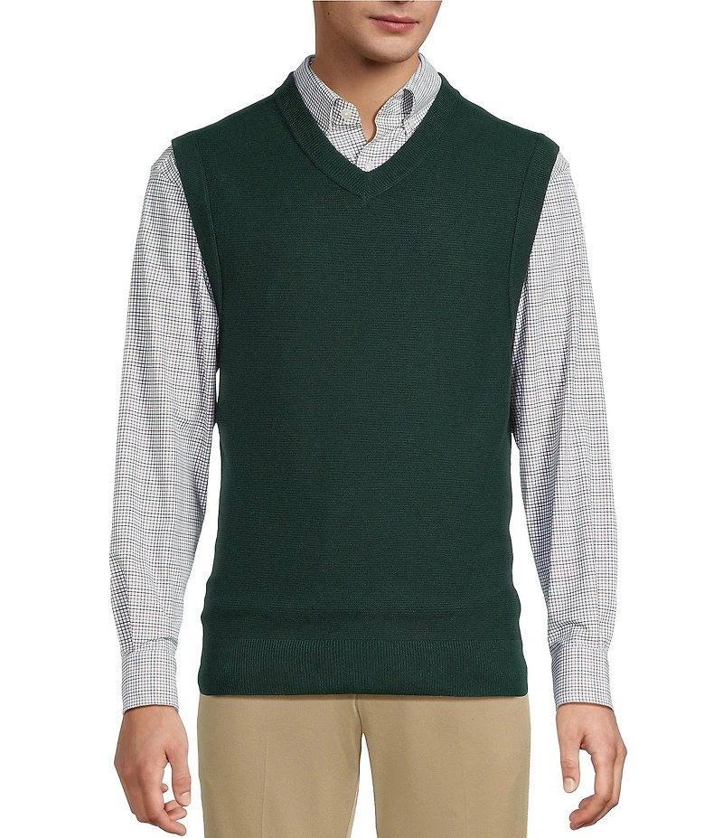 Roundtree & Yorke V-Neck Solid Textured Sweater Vest