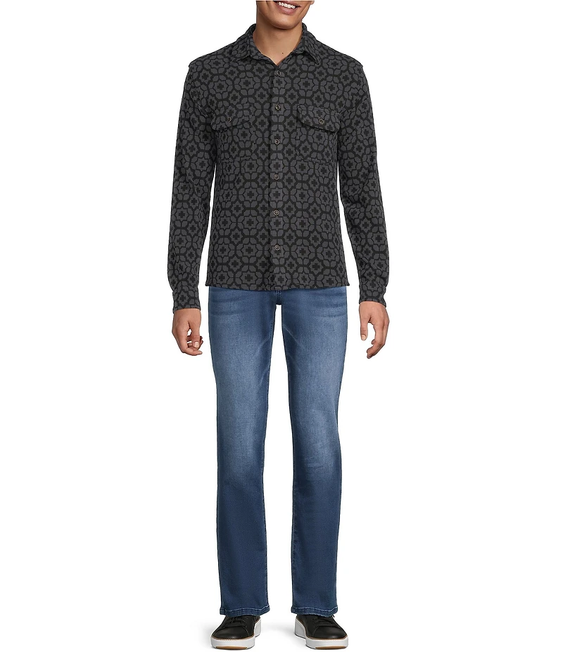 Rowm Big & Tall Long Sleeve Jacquard Geo Print Button Front Dress Shirt