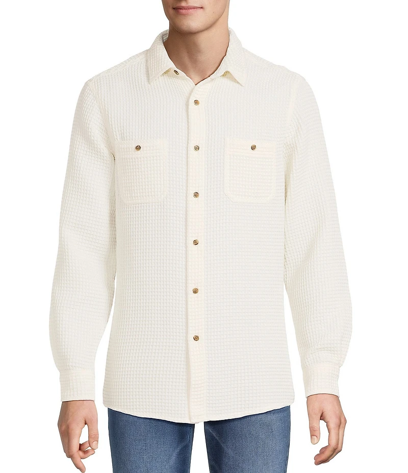 Rowm Big & Tall Long Sleeve Solid Waffle Button Front Shirt