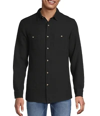 Rowm Big & Tall Long Sleeve Solid Waffle Button Front Shirt