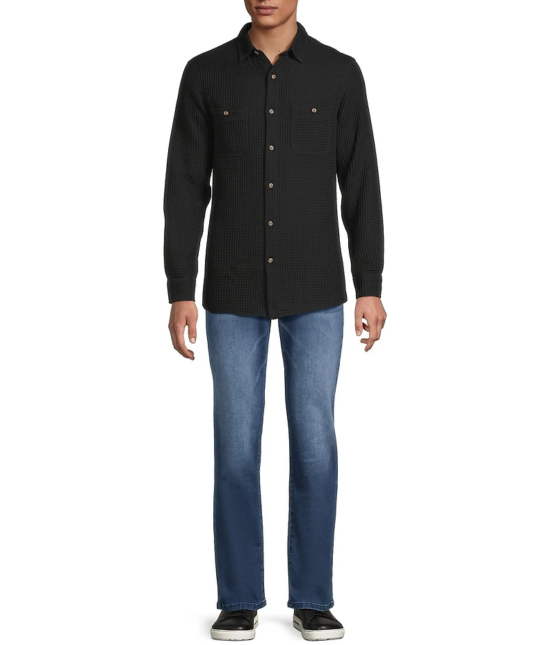 Rowm Big & Tall Long Sleeve Solid Waffle Button Front Shirt