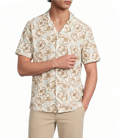 Rowm Big & Tall Performance Rec + Relax Short Sleeve Large Floral Print Textured Camp Shirt