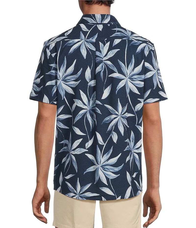 Rowm Big & Tall Performance Rec + Relax Short Sleeve Large Leaf Print Seersucker Shirt