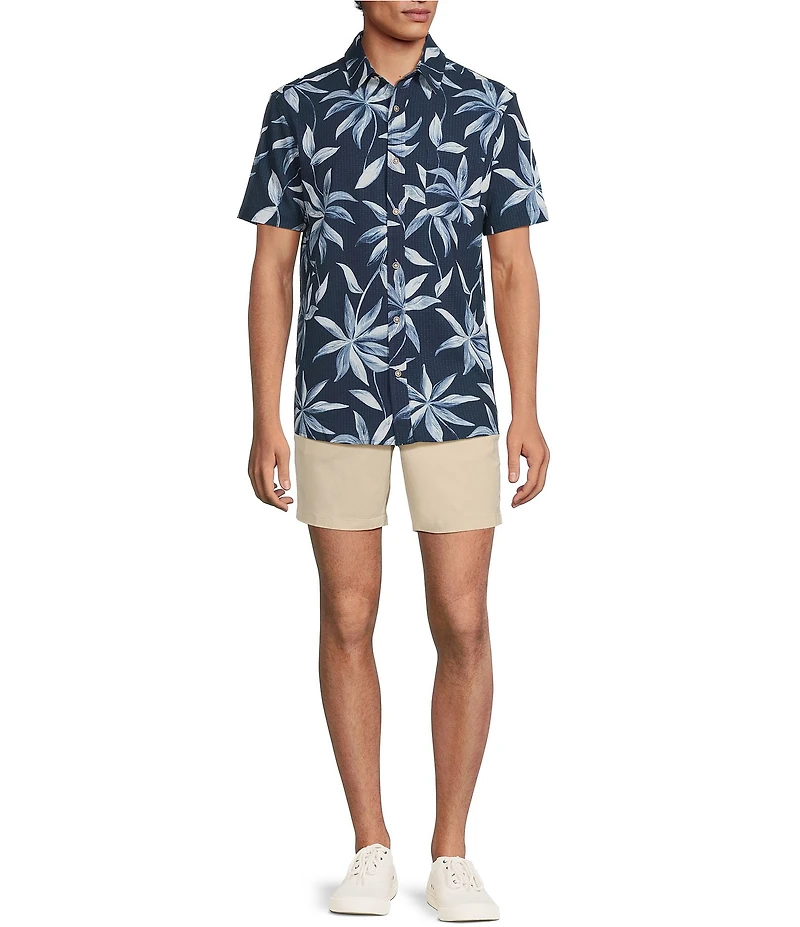 Rowm Big & Tall Performance Rec + Relax Short Sleeve Large Leaf Print Seersucker Shirt
