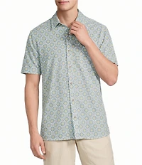 Rowm Big & Tall Performance Rec + Relax Short Sleeve Tile Print Textured Shirt