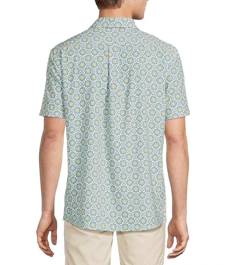 Rowm Big & Tall Performance Rec + Relax Short Sleeve Tile Print Textured Shirt