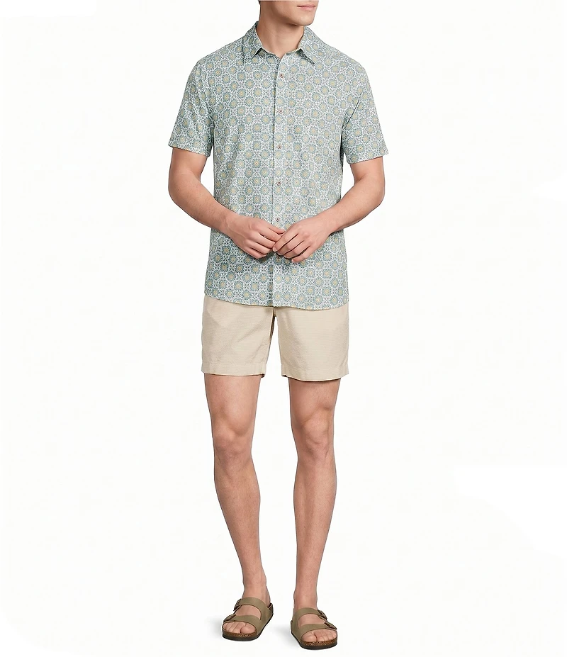 Rowm Big & Tall Performance Rec + Relax Short Sleeve Tile Print Textured Shirt