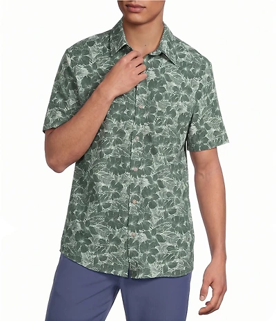 Rowm Big & Tall Performance Rec + Relax Short Sleeve Tropical Print Textured Shirt