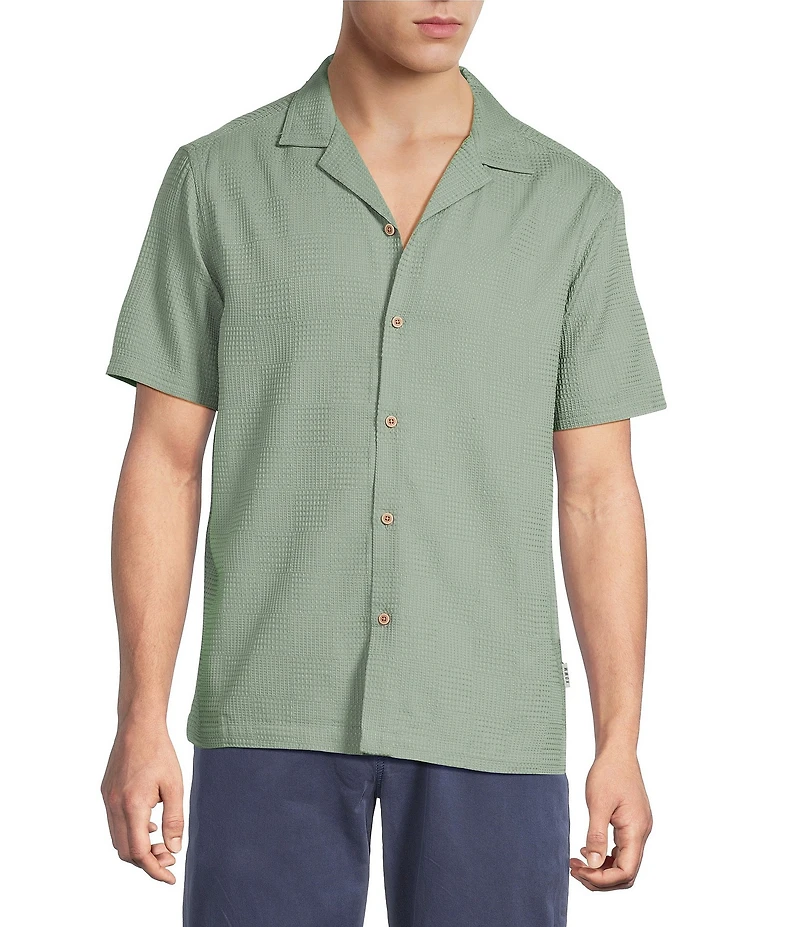 Rowm Big & Tall Short Sleeve Solid Textured Camp Shirt