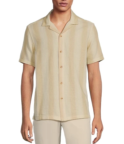 Rowm Big & Tall Tourister Short Sleeve Tonal Stripe Camp Button Front Shirt