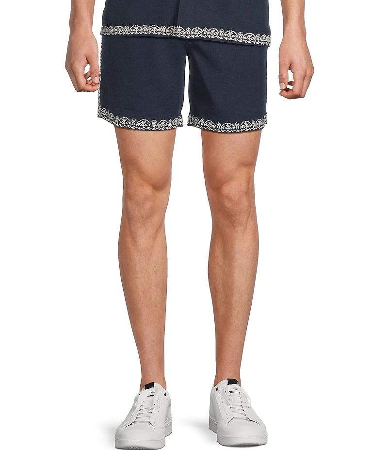 Rowm Drawstring Embroidered 7#double; Inseam Shorts