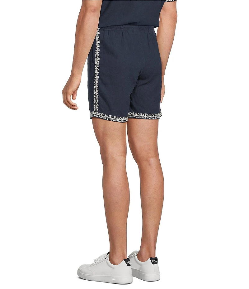 Rowm Drawstring Embroidered 7#double; Inseam Shorts
