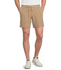 Rowm Drawstring Garment Dyed Solid Texture 7#double; Inseam Shorts