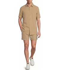 Rowm Drawstring Garment Dyed Solid Texture 7#double; Inseam Shorts