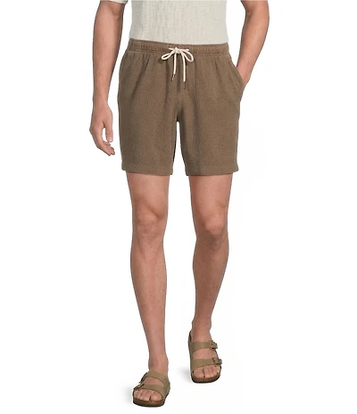 Rowm Drawstring Garment Dyed Solid Texture 7#double; Inseam Shorts