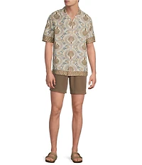 Rowm Drawstring Garment Dyed Solid Texture 7#double; Inseam Shorts