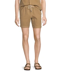 Rowm Flat Front Drawstring Garment Dyed Solid 7#double; Inseam Waffle Shorts