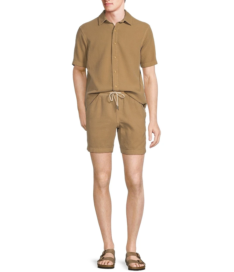 Rowm Flat Front Drawstring Garment Dyed Solid 7#double; Inseam Waffle Shorts