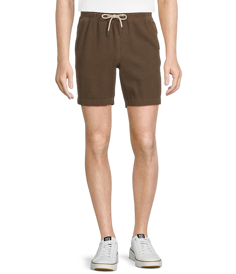 Rowm Flat Front Drawstring Garment Dyed Solid 7#double; Inseam Waffle Shorts