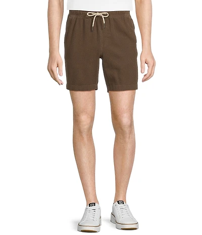 Rowm Flat Front Drawstring Garment Dyed Solid 7#double; Inseam Waffle Shorts