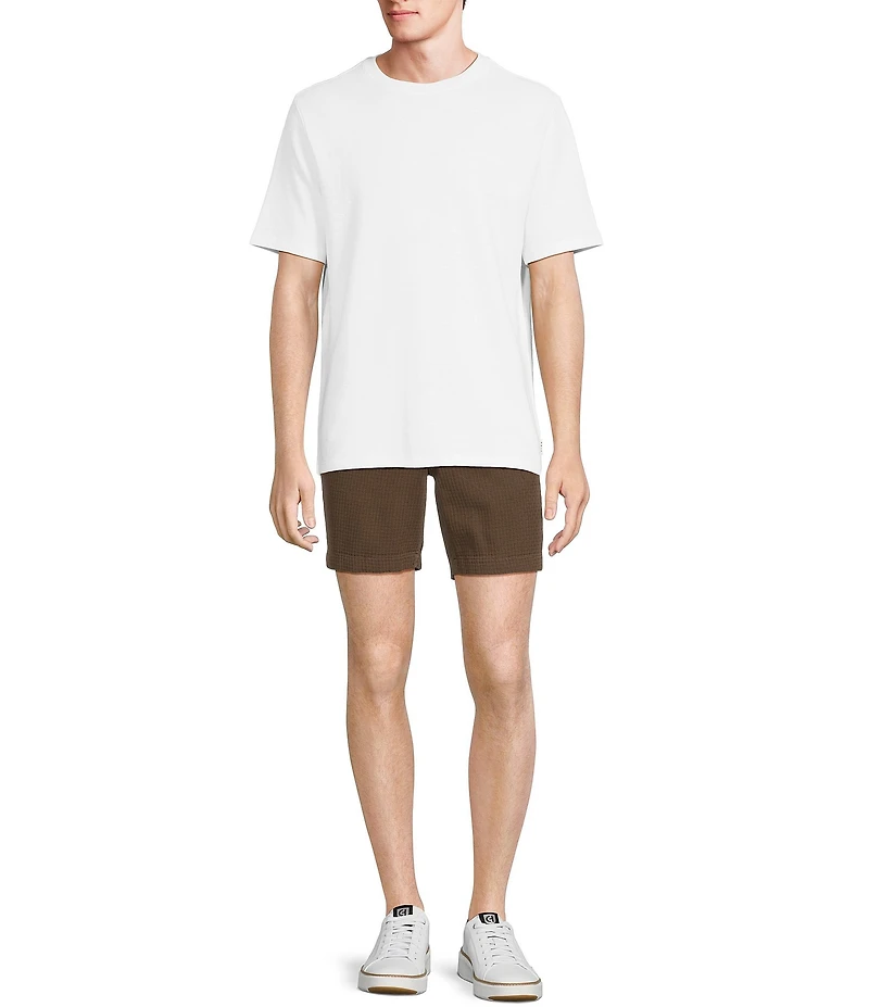 Rowm Flat Front Drawstring Garment Dyed Solid 7#double; Inseam Waffle Shorts
