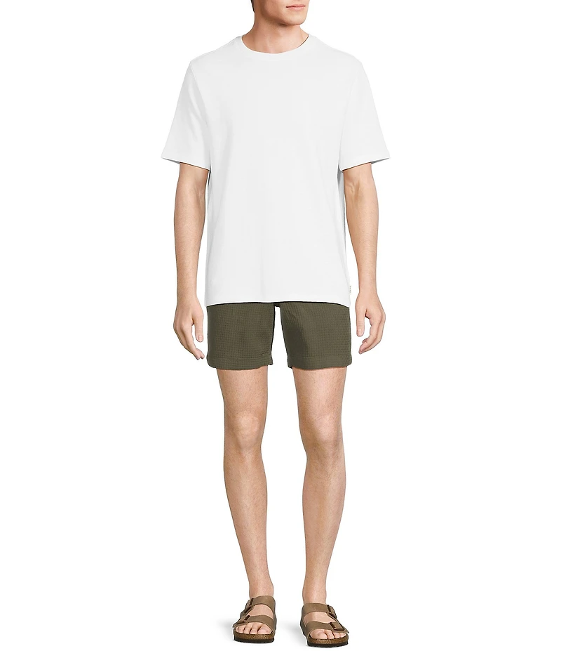 Rowm Flat Front Drawstring Garment Dyed Solid 7#double; Inseam Waffle Shorts