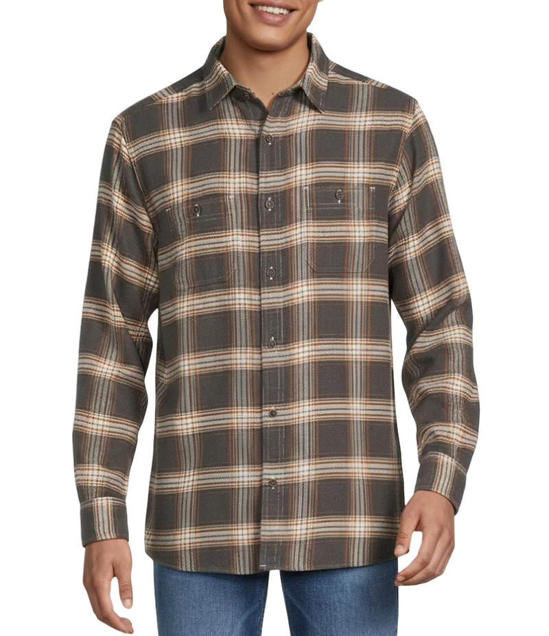 Rowm Long Sleeve 2 Pocket Slub Medium Plaid Button Down Sport Shirt
