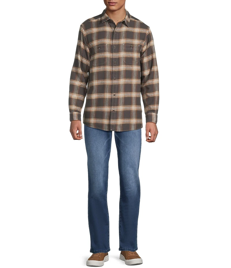 Rowm Long Sleeve 2 Pocket Slub Medium Plaid Button Down Sport Shirt
