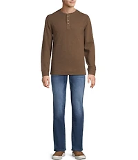 Rowm Long Sleeve Garment Washed Solid Waffle Henley Shirt