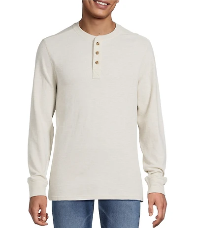 Rowm Long Sleeve Garment Washed Solid Waffle Henley Shirt