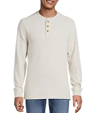 Rowm Long Sleeve Garment Washed Solid Waffle Henley Shirt
