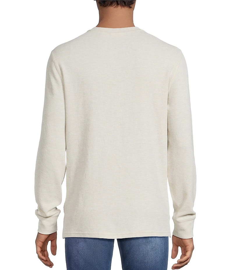 Rowm Long Sleeve Garment Washed Solid Waffle Henley Shirt