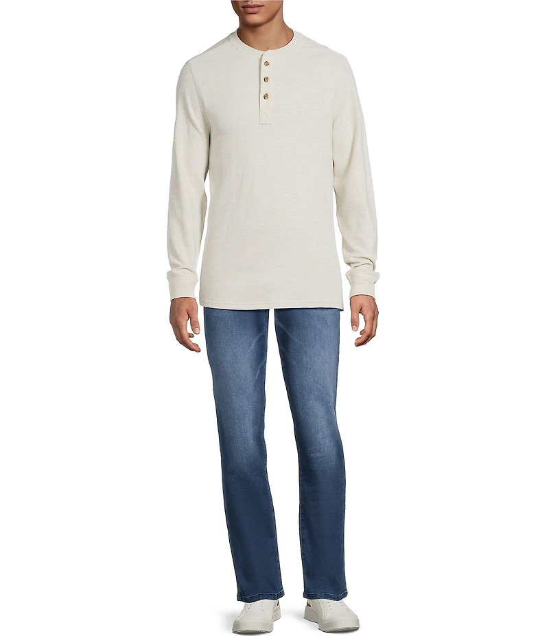 Rowm Long Sleeve Garment Washed Solid Waffle Henley Shirt