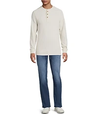 Rowm Long Sleeve Garment Washed Solid Waffle Henley Shirt