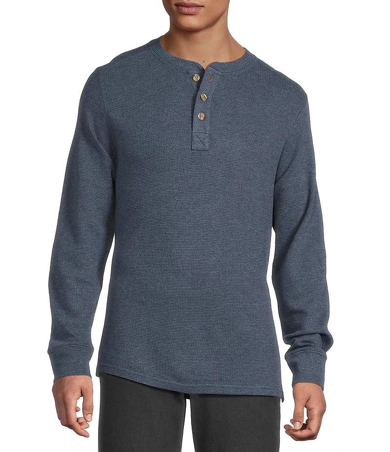 Rowm Long Sleeve Garment Washed Solid Waffle Henley Shirt