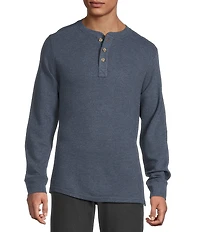 Rowm Long Sleeve Garment Washed Solid Waffle Henley Shirt