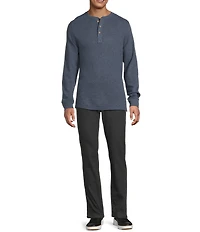 Rowm Long Sleeve Garment Washed Solid Waffle Henley Shirt