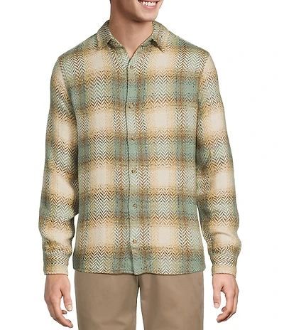 Rowm Long Sleeve Herringbone Large Plaid Woven Shirt