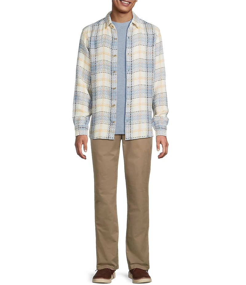 Rowm Long Sleeve Herringbone Medium Plaid Woven Shirt