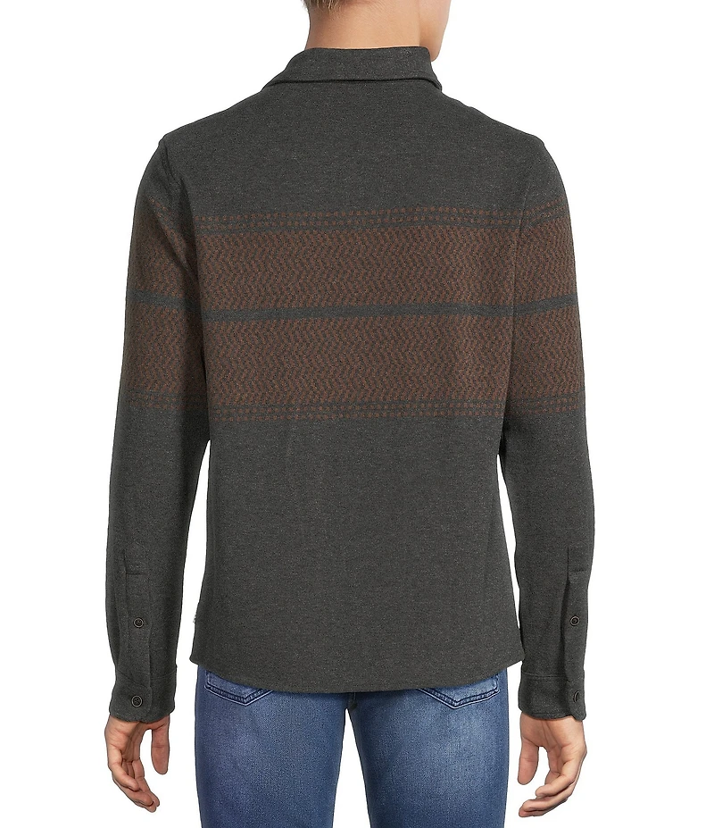 Rowm Long Sleeve Jacquard Chest Stripe Button Front Shirt