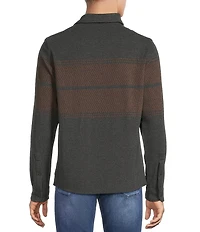 Rowm Long Sleeve Jacquard Chest Stripe Button Front Shirt