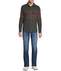 Rowm Long Sleeve Jacquard Chest Stripe Button Front Shirt