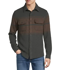 Rowm Long Sleeve Jacquard Chest Stripe Button Front Shirt