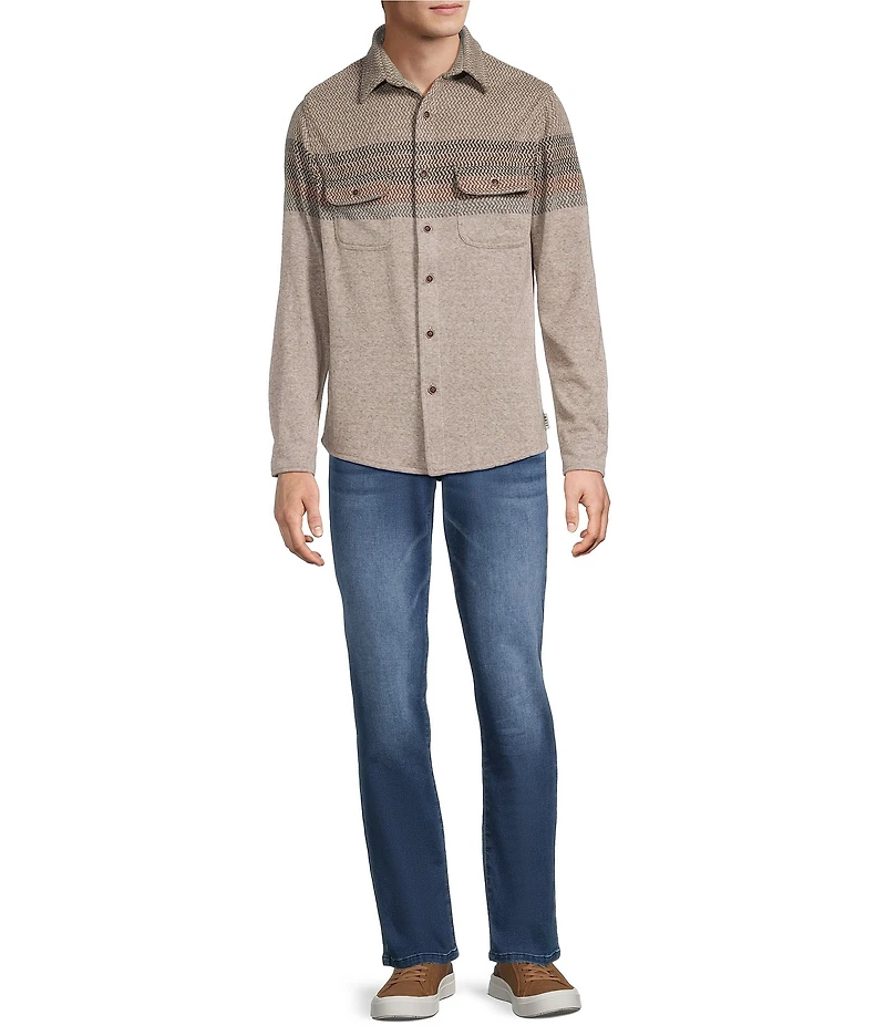 Rowm Long Sleeve Jacquard Engineered Stripe Button Front Shirt